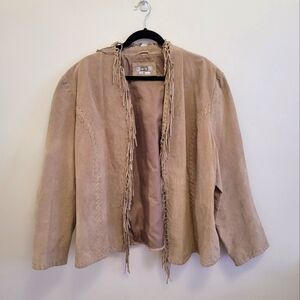 Vintage y2k Beige Suede Fringed Open Jacket